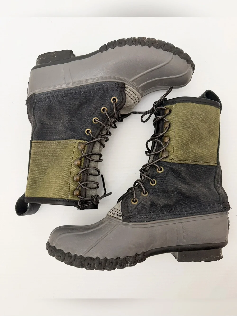 LL Bean Boots Duck Boots Waxed Canvas And Rubber Lace Up Boots - 7